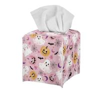 Square Pu Leather Tissue Box Cover Pink Pumpkin Ghost Pu Leather Tissue Box Cover Cube Napkin Organizer For Household Vantity Kitchen