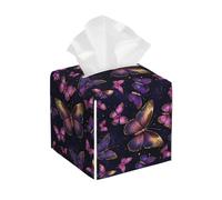 Square Pu Leather Tissue Box Cover Purple Butterflies Golden Wing Pu Leather Tissues Holder Square Tissues Dispenser For Desk Household Vantity