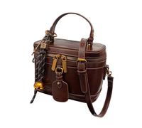 Square PU Tote Bag - Soft PU Leather Tote Bag, Small Box Shape with Top Handle | Elegant Cosmetic Holder for Birthday, Mother's Day, Dating, Wedding, Travel, brown, riferimento alla descrizione