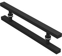 Square Push Pull Door Handle Black, Two-Sided Stainless Steel Glass Door Handles, with Mounting Hardware Kit(Black-60X40Cm)