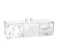 Square Qtip Holder Dispenser, 3 Compartments Cotton Ball Holder, Bathroom Canisters for Cotton Swab, Ball, Cotton Pad Organizer, Clear Acrylic Containers with Lid for Bathroom Vanity Countertop