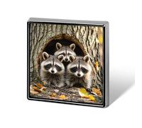 Square Raccoons in The Fall Tree Hole Brooch Classic Mini Pin 0.7 Inch Aluminum Alloy Lapel Pin Personalized Button Badge for Backpack Hat Suit Jacket Clothing Decoration