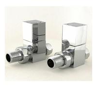 Square Radiator Valve, Straight Design, Chrome, 15mm, Pair