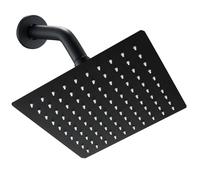 Square Rain Shower Head with Extension Arm Ultra Thin Stainless Steel High Pressure Showers Head for Full Body Coverage(Black,6 inches)