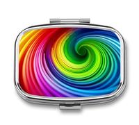 Square Rainbow Spiral Pill Box Small Pill Case with 2 Compartment Portable Metal Medicine Organizer Mini Travel Medicine Vitamin Supplement Container for Pocket Purse