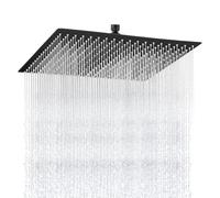 Square Rainfall Shower Head, 16 Inch Extra Large Overhead Fixed Rain Showerhead for Full Body Coverage, High Pressure Stainless Steel with Adjustable Swivel Ball Joint G1/2" Universal Fitting (Black)