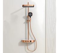 Square Rainfall Shower Head and Hose Set 3 Mode Hot and Cold Brass Wall Mounted Shower Riser Rail Kit Rainfall Head Rose Gold