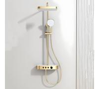 Square Rainfall Shower Head and Hose Set 3 Mode Hot and Cold Brass Wall Mounted Shower Riser Rail Kit Rainfall Head Brushed Gold
