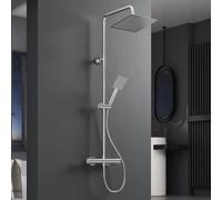Square Rainfall Shower System - Thermostatic Bar Mixer with 10" Handheld, Adjustable Riser Rail Kit, Anti-Leak Hose, Tap - Wall Mounted Complete Set for Modern Bathroom, Chrome