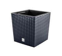 Square Rattan-Effect Planter with Removable Insert, Decorative Garden Pot, Black 23cm x 23cm