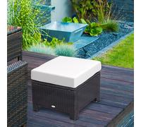 Outsunny Rattan Footstool Wicker Ottoman w/ Padded Seat for Backyard Garden