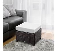 Outsunny Rattan Footstool Wicker Ottoman w/ Padded Seat for Backyard Garden