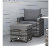 Square Rattan Ottoman Wicker Outdoor Garden Foot Stool with Padded Cushion Outsunny Grey One Size