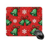 Square Red Green Bell Mouse Pad Non-Slip Rubber Small Cute Mouse Pad Mini Travel Gaming Mousepad Washable Funny Computer Mat Waterproof for Laptop Office Home Men Women