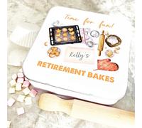 Square Retirement Bakes Baking Equipment Personalised Cake Tin Personalised Gift | Custom Gift | Personalized Tin | Cake, Biscuit & Treat Tins | Gift For Her | Gift For Him