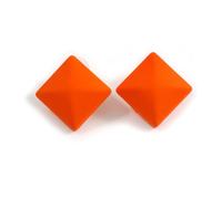 Square Ribbed Matte Orange Acrylic Stud Earrings - 18mm Tall