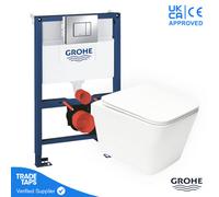 Square Rimless Wall Hung Toilet Wc Pan With Grohe 0.82M Concealed Cistern Dual Flush Frame - Chrome