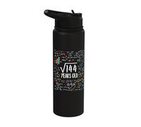 Square Root of 144 12th Birthday 12 Year Old Gifts Math Bday Stainless Steel Insulated Water Bottle