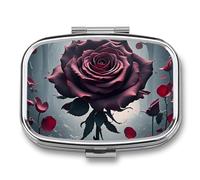 Square Rose Gothic Pill Organizer Pill Box 3 Compartment Portable Travel Medicine Case Daily Mini Compact Medicine Container Storage Vitamin Supplement Dispenser