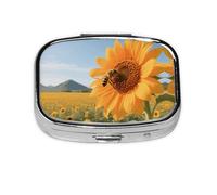 Square Round Bee Pill Case in a Sunflower Pill Box Daily Box 2 Compartments Travel Pill Container for Pocket Wallet Storage Box
