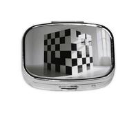Square Round Black and White Checkered Pill Case with 2 Compartments Travel Pill Container for Pocket Wallet Portable Liver Oil Storage Box