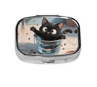 Square Round Black Cat Pill Case Daily Box 2 Compartment Travel Pill Container for Pocket Wallet Cod Liver Oil Storage Box