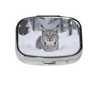 Square Round Canadian Pill Case, Canadian Lynx Pill Box, 2 Compartments, Travel Pill Container for Pocket Wallet, Portable Storage Box