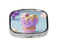 Square Round Daily Sweet Ice Cream Pill Case with 2 Compartments, Travel Pill Container for Pocket Bag, Portable Liver Oil Storage Box