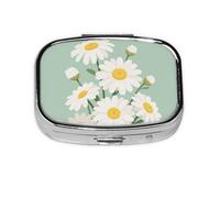 Square Round Daisy Print Pill Case 2 Compartment Daily Storage Box for Pocket Wallet Medicine Liver Oil Storage Box