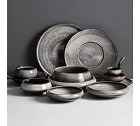 Square Round Dinner Plate Set, 53-piece Kitchen Tableware Set, Vintage Kiln-changed Glaze Tableware, Stackable Dishwasher-safe Tableware, 10-person Family Tableware
