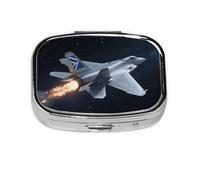 Square Round Fighter Airplane Pill Case 2 Compartment Daily Pill Box Travel Pill Container for Pocket Wallet Storage Box