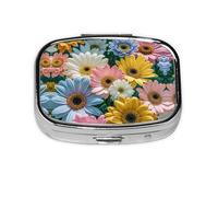 Square Round Flower Pill Case as Background, 2 Compartment Daily Pill Box, Travel Pill Container for Pocket Wallet, Liver Oil Storage Box