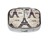 Square Round French Tour de Paris Pill Case - Daily Pill Box with 2 Compartments, Travel Pill Container for Pocket Wallet, Portable Storage Box