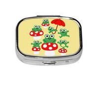 Square Round Frog and Mushroom Pill Case (2) 2 Compartment Daily Pill Boxes, Travel Pill Container for Pocket Wallet, Portable Oil Storage Box