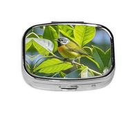 Square Round Green Leaf Bird Pill Case Daily Box 2 Compartment Travel Pill Container for Pocket Wallet Liver Oil Storage Box
