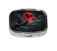 Square Round Halloween Pill Case Moon Bat Daily Pill Case 2 Compartments Travel Pill Container for Pocket Wallet Portable Storage Box