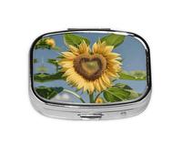Square Round Heart Shape Pill Case Sunflower Pill Box Daily 2 Compartment Pill Box Travel Pill Container for Pocket Wallet Portable Pill Box
