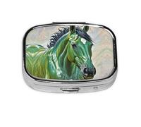 Square Round Horse Pill Case Green Daily Box 2 Compartments Travel Pill Container for Pocket Wallet Liver Oil Storage Box