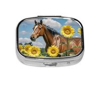 Square Round Horse Sunflower Pill Case Daily Box 2 Compartments Travel Pill Container for Pocket Wallet Liver Oil Storage Box