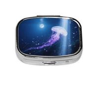 Square Round Jellyfish Pill Case Beautiful 2 Compartment Daily Case Travel Pill Container for Pocket Wallet Liver Oil Storage Box