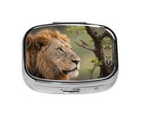Square Round Lion Pill Case, Daily Box 2 Compartments, Travel Pill Container for Pocket Bag, Cod Liver Oil Portable Storage Box