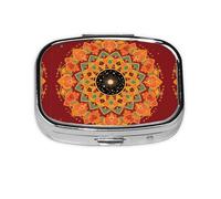 Square Round Mandala Print Pill Case Daily 2 Compartments Travel Pill Container for Pocket Wallet Liver Oil Storage Box