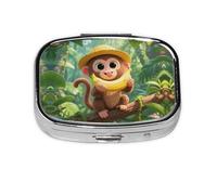square round monkey pill case cute daily pill box 2 compartment travel pill container for pocket wallet portable liver oil storage box