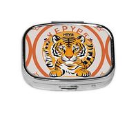 Square Round New Year Pill Case Tiger Logo Design 2 Compartment Daily Pill Box Travel Pill Container for Pocket Wallet Pill Box
