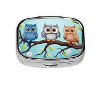 Square Round Owl Pill Case on a Branch Daily 2 Compartment Pill Box for Pocket Bag Portable Storage Box Cod Liver Oil 2 Times