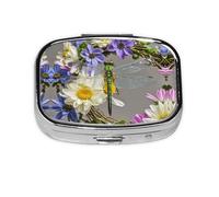 Square Round Pill Box Dragonfly in Crown Picture Daily Pill Box 2 Compartment Travel Pill Container for Pocket Wallet Portable Storage Box