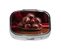 Square Round Pill Case A Few Chestnuts Pill Box Daily 2 Compartment Travel Pill Container for Pocket Purse Portable Medicine Cod Liver Oil Storage Box 2 Times a Day Pill Organizer