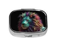 Square Round Pill Case Abstract 3D Art Lion Pill Box Daily 2 Compartment Travel Pill Container for Pocket Purse Portable Medicine Cod Liver Oil Storage Box 2 Times a Day Pill Organizer