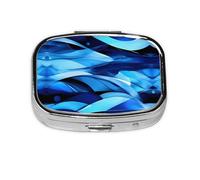 Square Round Pill Case Abstract Blue Pill Box Daily 2 Compartment Travel Pill Container for Pocket Purse Portable Medicine Cod Liver Oil Storage Box 2 Times a Day Pill Organizer