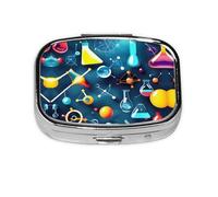 Square Round Pill Case Abstract Science Chemistry Pill Box Daily 2 Compartment Travel Pill Container for Pocket Purse Portable Medicine Cod Liver Oil Storage Box 2 Times a Day Pill Organizer